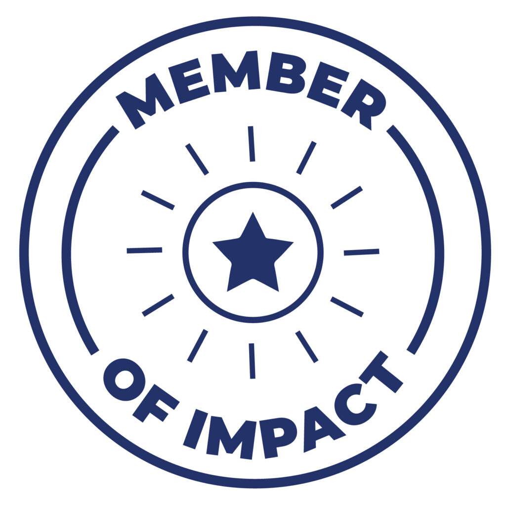 Member of Impact Stamp with text reading Member of Impact and a star with burst in the center