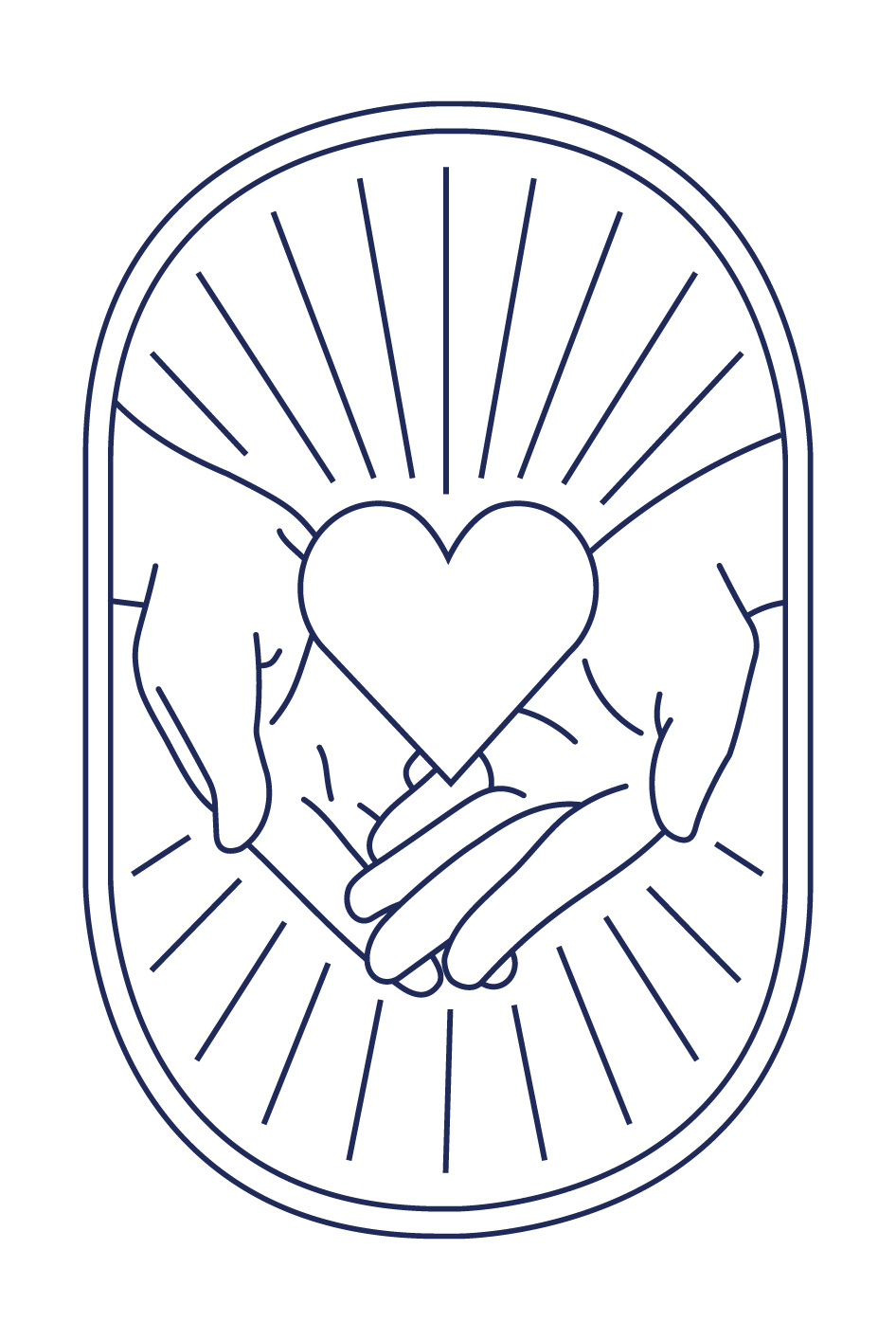 Line drawing of hands holding a heart