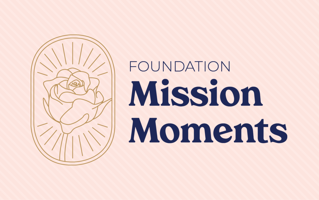 A line drawing of a rose inside an oval shape with text to the right that says "Mission Moments"